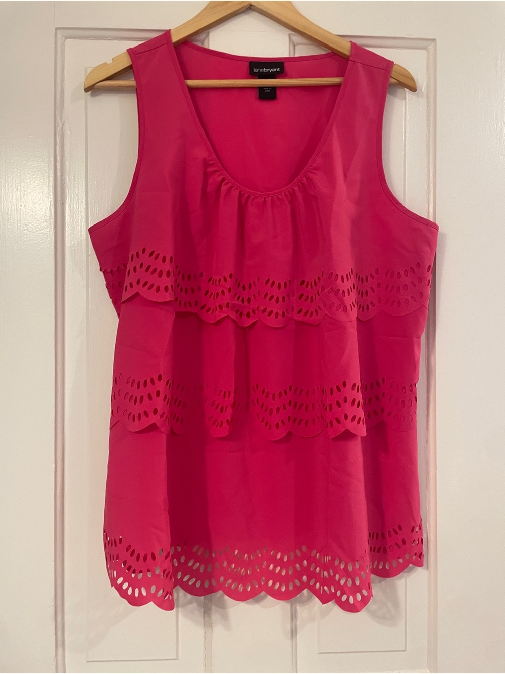 Lane Bryant Hot Pink Laser Cut Tiered Eyelet Tank Top Sleeveless Blouse